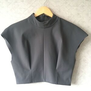 Zara Technical Top Gray Mock Neck Top Zipper